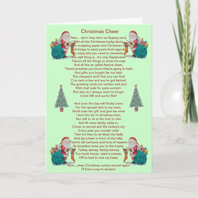 poème de Noël humoristique père Noël et carte d'ar (Devant)