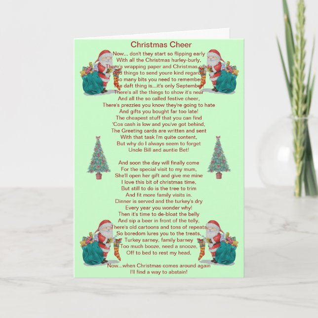 poème de Noël humoristique père Noël et carte d'ar (Devant)