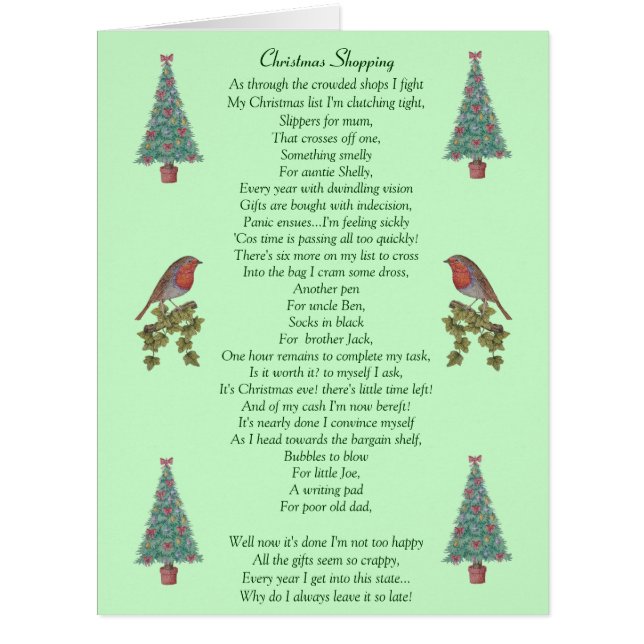poème de Noël humoristique robin et arbre de Noël  (Devant)