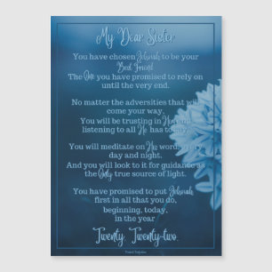 Poème du baptême   Carte magnétique   Fleurs bleue