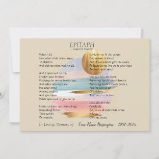 Poème Epitaph II | Carte commémorative personnalis