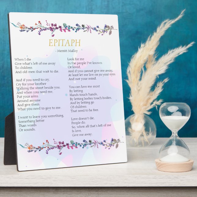 Poème Epitaph Poem Tabletop Plaque (Côté)