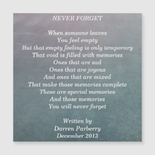 Poème "Never Forget" - Carte magnétique