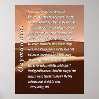 Poème Ozymandias par Percy Shelley, 1819 Poster