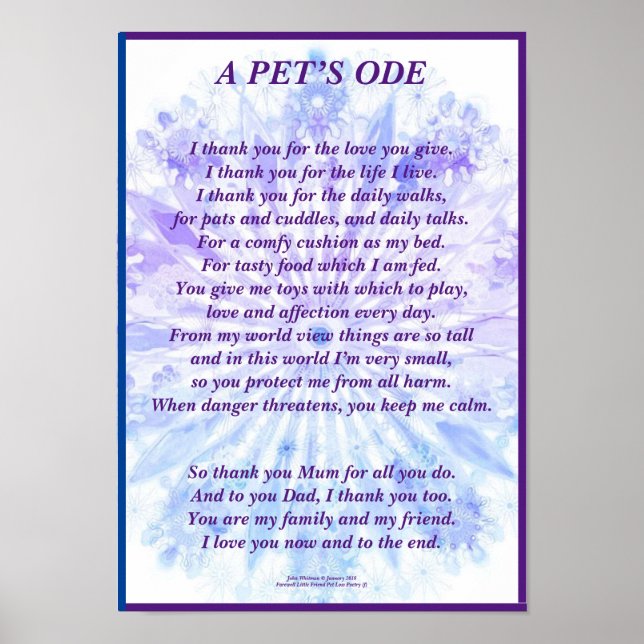 Poème : Propriétaire Adorant Animaux, Poster Mur S (Devant)