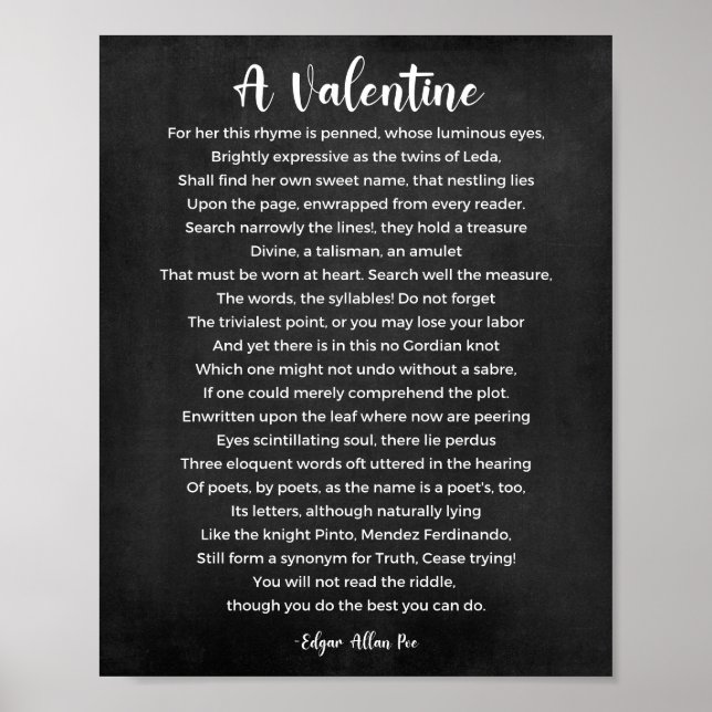Poème Valentin Poster noir et blanc (Devant)