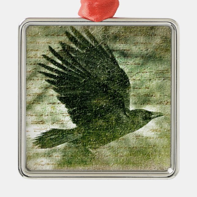 Poe's Grunge Raven Metal Ornament (Front)