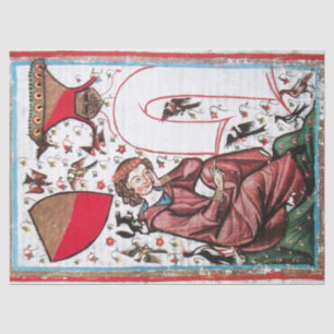 POET IN THE GARDEN OF BIRDS Medieval Miniature Tissue Paper