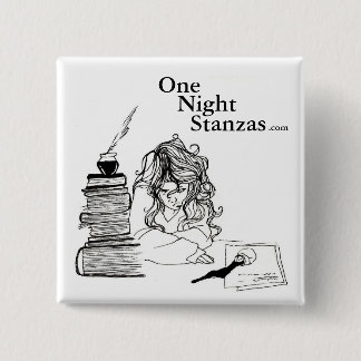 Poetgirl pin, square 2 inch square button