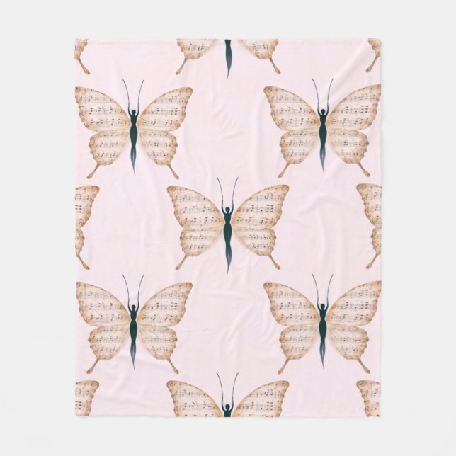 Poetic Butterfly Form Pink Fleece Blanket (Front)