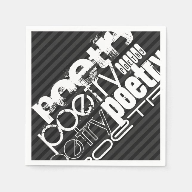 Poetry; Black & Dark Grey Stripes Napkin (Front)