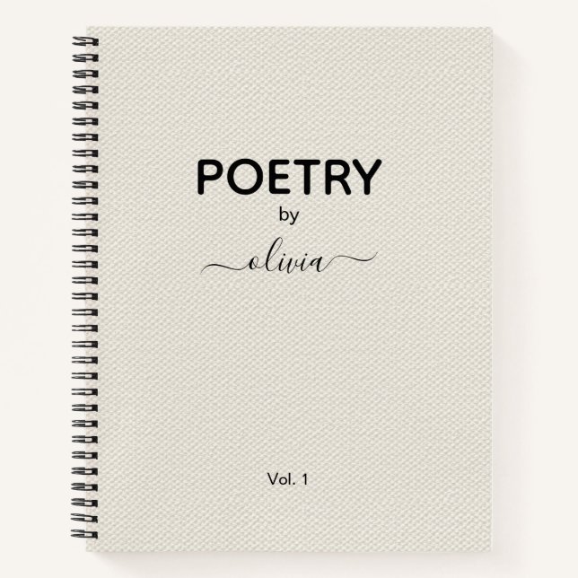 Poetry By Custom Name Beige Faux Canvas Notebook (Front)