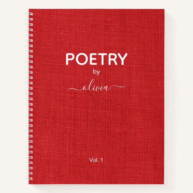 Poetry By Custom Name Red Linen Photo Notebook (Front)