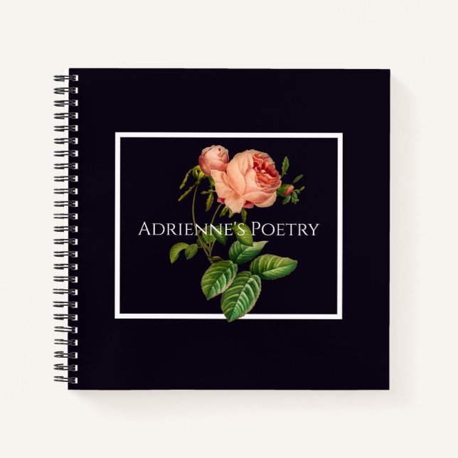 Poetry Journal with a Vintage Pink Rose (Front)