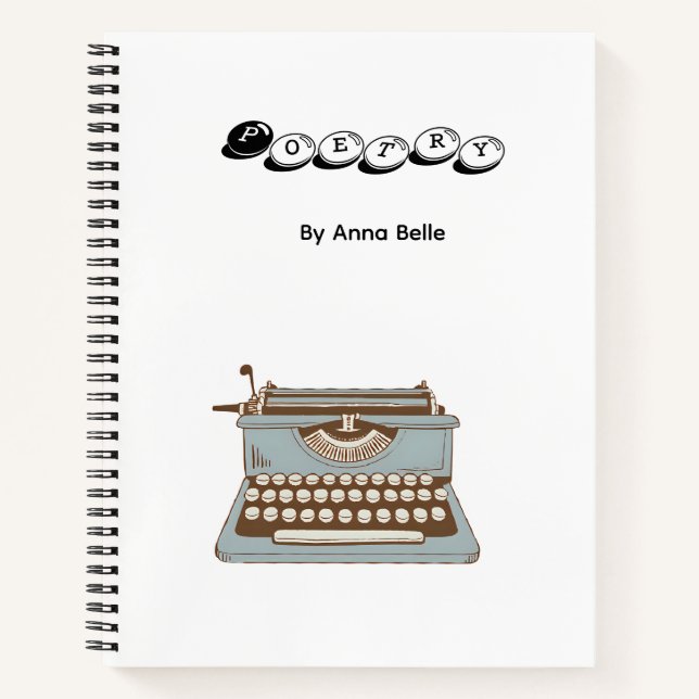 Poetry notebook with typewriter and personalized  (Front)