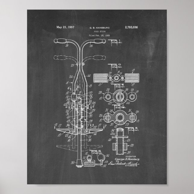 Pogo Stick Patent - Chalkboard Poster (Front)