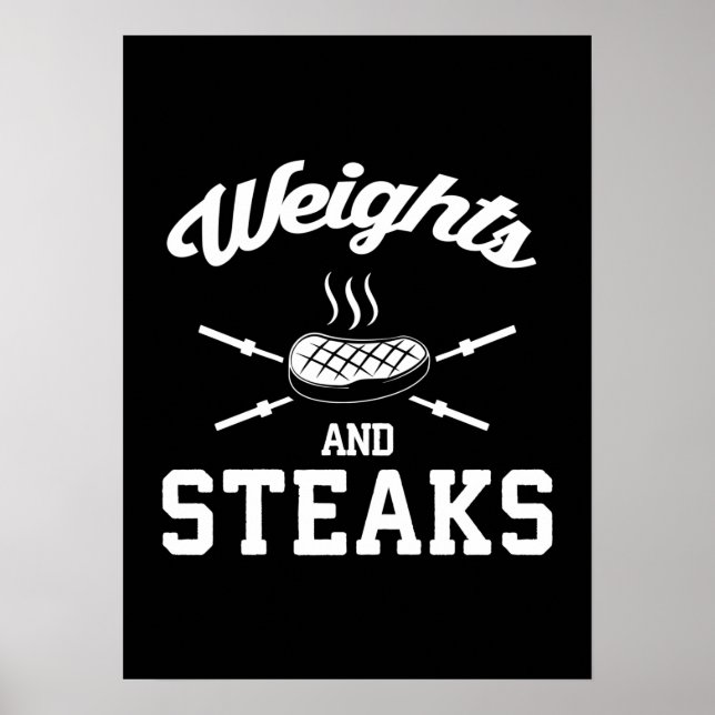 Poids et Steaks - Poster de gymnase amusant (Devant)