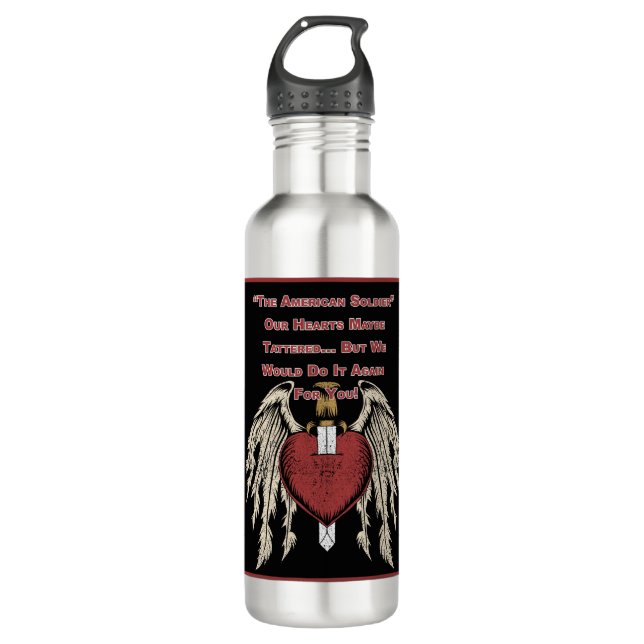 Poignant American Soldier Tattered Hearts 710 Ml Water Bottle (Front)