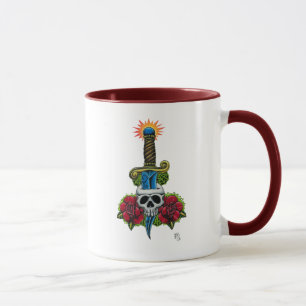 Poignard, crâne, et tasse de roses