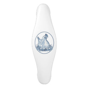 Poignée De Porte En Céramique Bleu Rustique & Poulet Blanc Hen Country Delft
