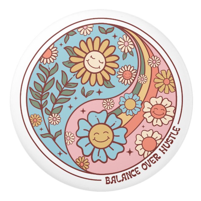 poignée de porte en céramique - floral (Devant)