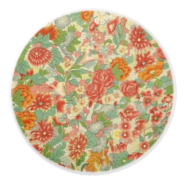 Poignée de porte en céramique florale faite sur (Devant)