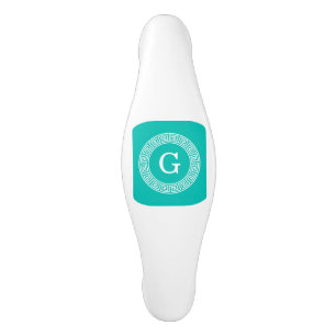 Poignée De Porte En Céramique Monogramme initial turquoise Wht Key grecque