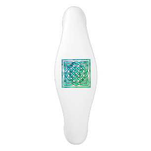 Poignée De Porte En Céramique Noeud celtique - Carré bleu vert