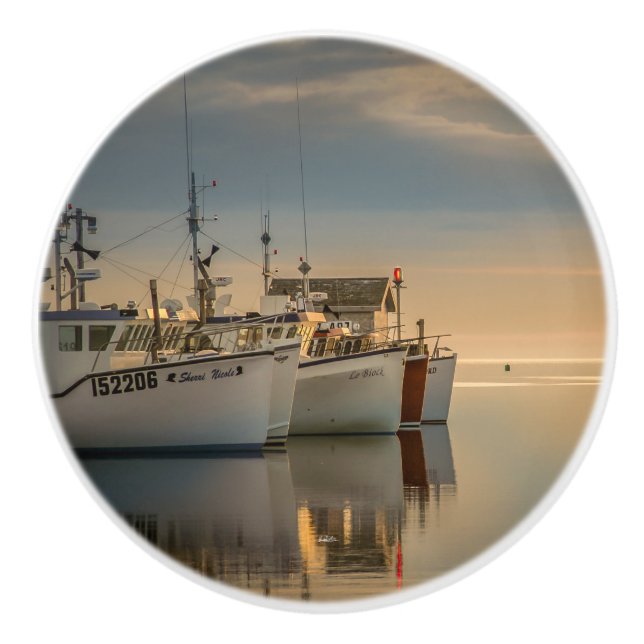 Poignée de porte, photo bateaux de pêche ceramic knob (Front)