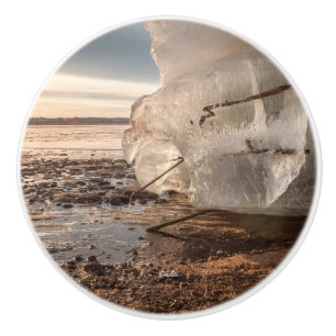 poignée de porte, photo glace sur bord du fleuve ceramic knob