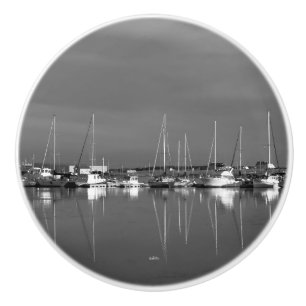 Poignée de porte, photo noir et blanc, bateaux ceramic knob