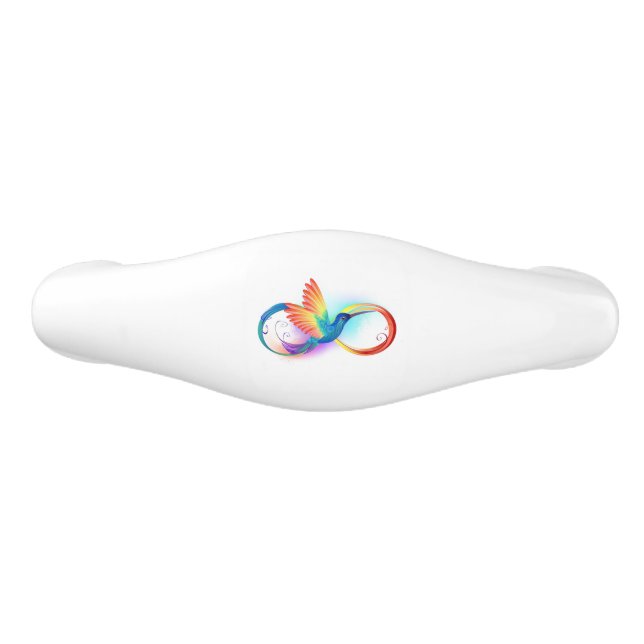 Poignée De Tiroir En Céramique Colibri arc-en-ciel avec symbole Infinity (Devant)