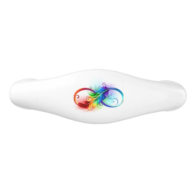 Poignée De Tiroir En Céramique Symbole d'infini avec plume arc-en-ciel (Devant)