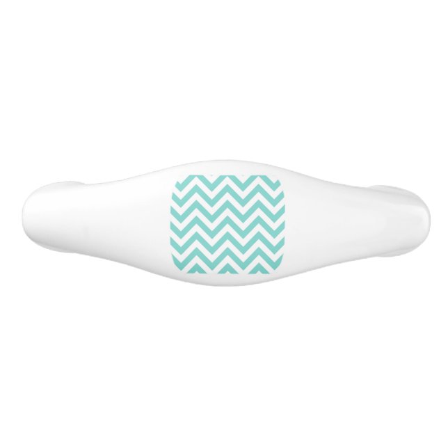 Poignée De Tiroir En Céramique Turquoise Aqua White Large Chevron ZigZag (Devant)