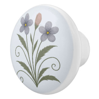 Poignée en Céramique fleur bleue
