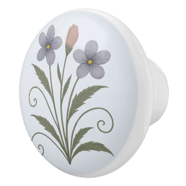 Poignée en Céramique fleur bleue Ceramic Knob (Right)