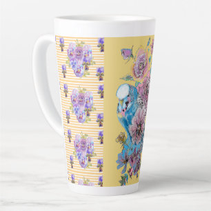 Poignée rose poitrine Budgie florale Latte Mug