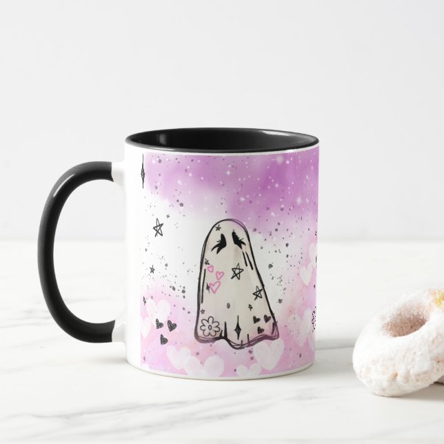 Poing Ghost Doodle Mug (Conception latérale) (Avec donut)