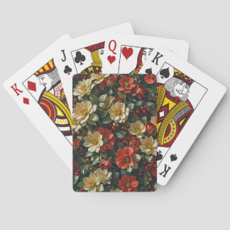 Poinsetia, fleurs rétro en rouge et vert playing cards