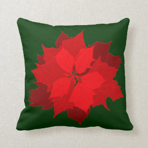 Poinsetta moderne rouge de Noël vert jeté oreiller