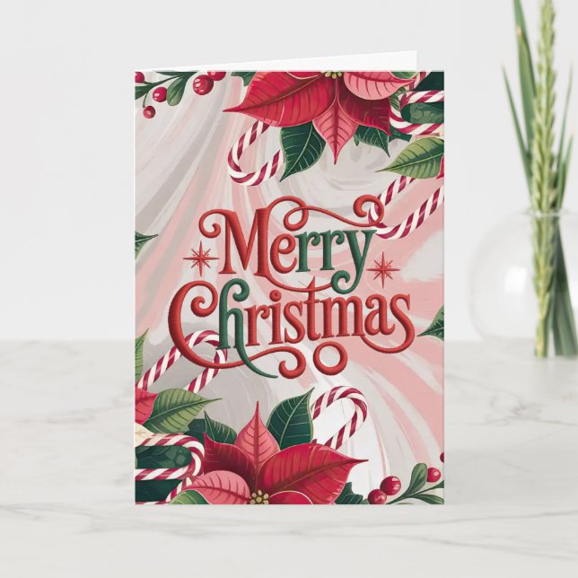 Poinsettia and Candy Canes Christmas Holiday Card (Front)