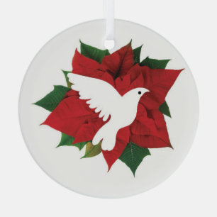  Poinsettia And Dove Glass Christmas Ornament