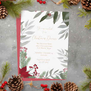 Poinsettia and Greenery Christmas Invitation