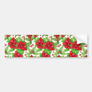 Poinsettia and holly berry watercolor Christmas Bumper Sticker