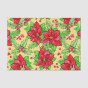 Poinsettia and holly berry watercolor tissue paper