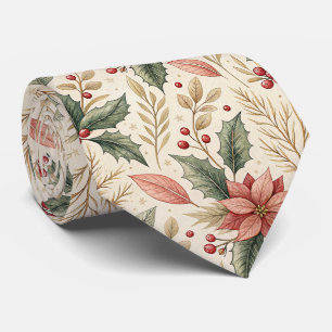 Poinsettia and Holly Pattern – Classic Christmas 2 Tie