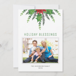 Poinsettia and Holly   Photo Christmas Card