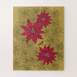 Poinsettia and red shoes. Mustard color Jigsaw Puzzle