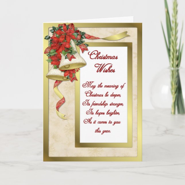 Poinsettia Bells Holiday Card (Front)