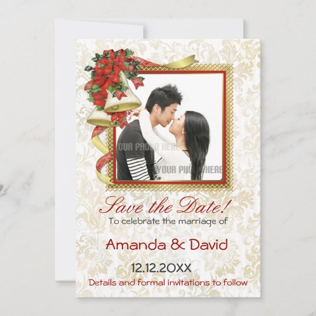 Poinsettia Bells Wedding Save The Date (Front)